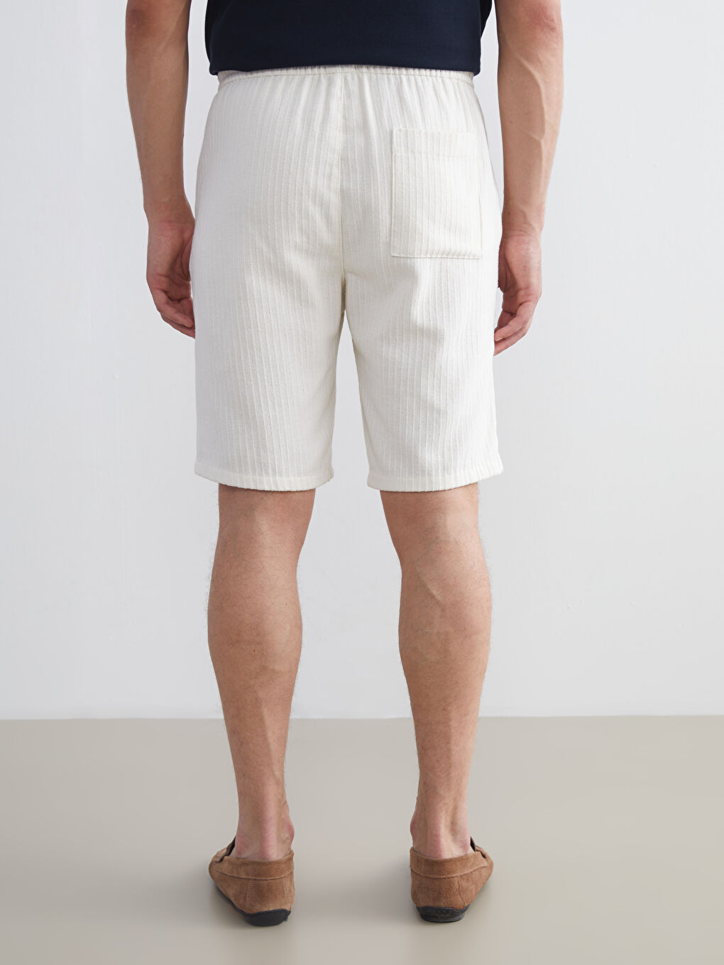 Ekru Standart Kalıp Armürlü Erkek Şort-3