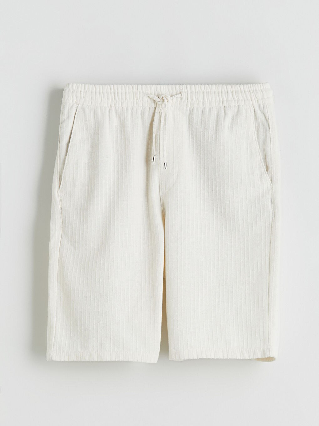 Ekru Standart Kalıp Armürlü Erkek Şort-4