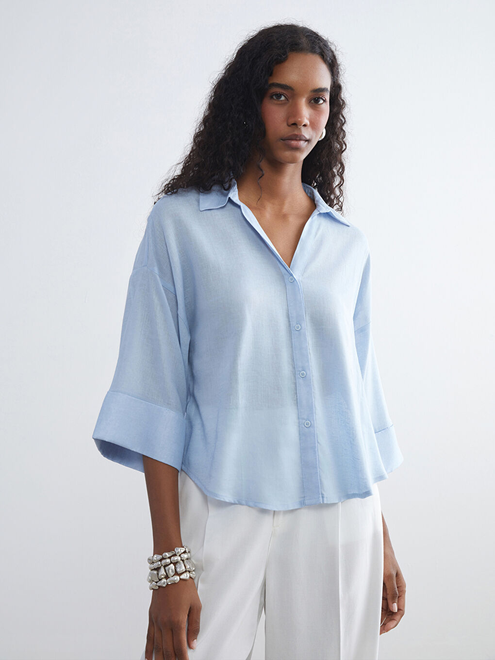 Linen Blend Oversize Women's Shirt