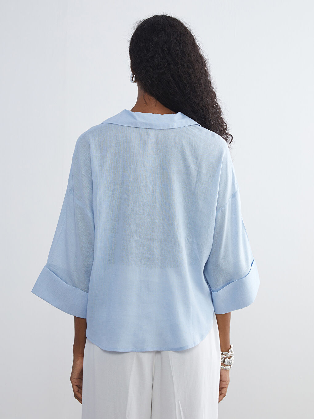 Linen Blend Oversize Women's Shirt-3