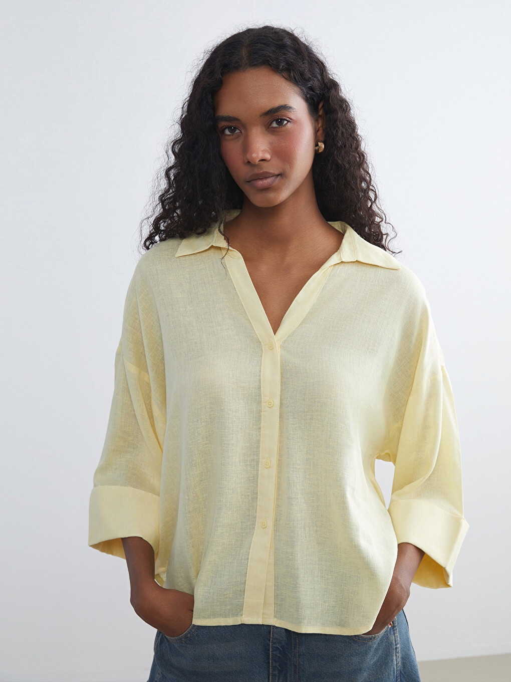 LCW Vision Linen Blend Oversize Women's Shirt - S5RJ29Z8-FEZ | LC
