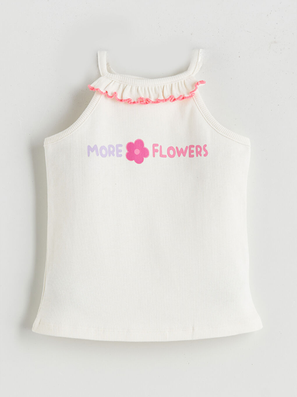 Ekru Halter Yaka Baskılı Kız Çocuk Atlet 2'li-1