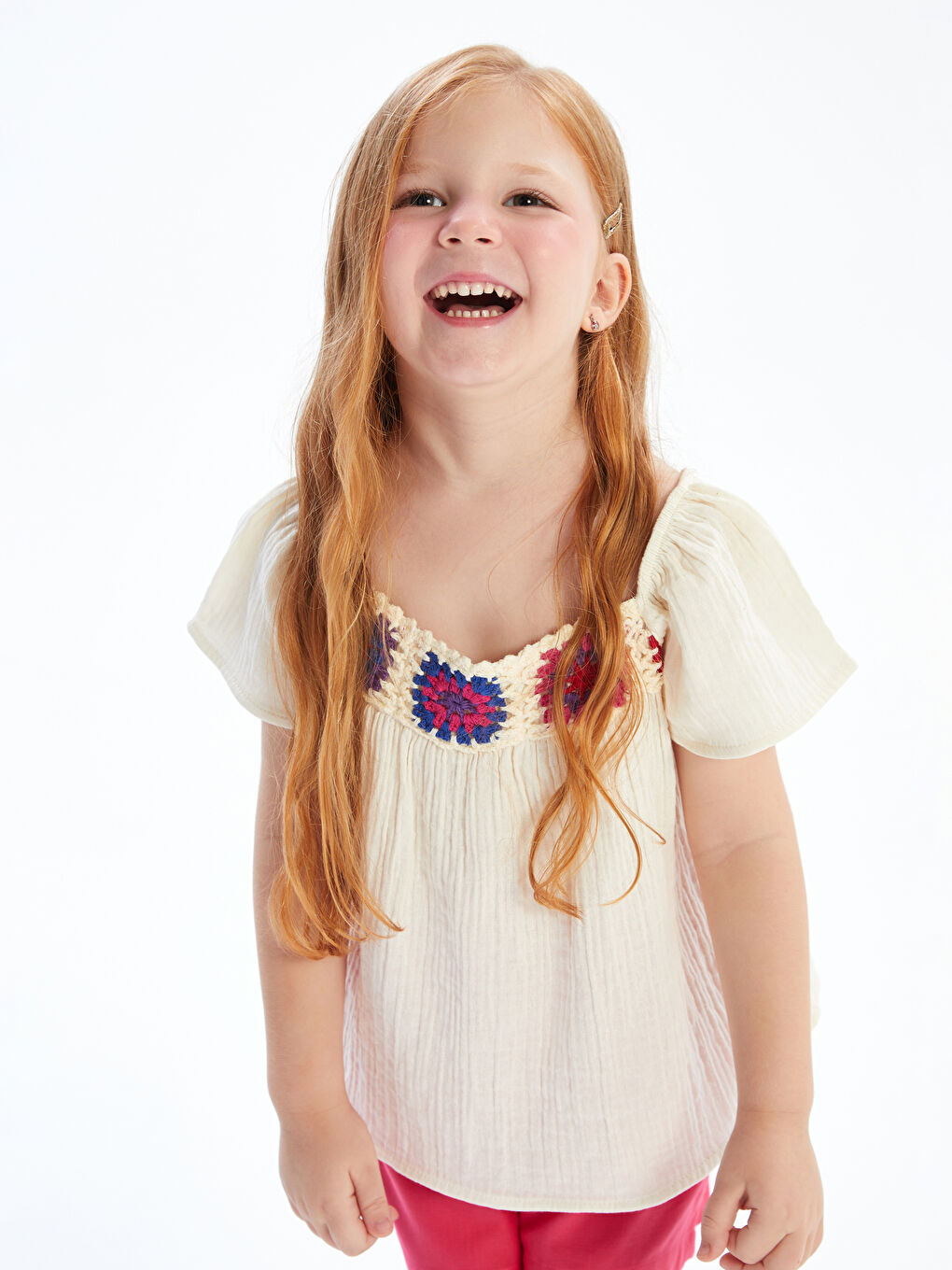 بلوزة مُزهر مُطرزة للبنات وتنورة قصيرة 2 قطعة-1