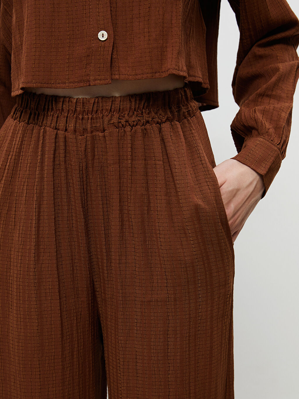 Elasticated Waist Textured Wide Leg Women's Trousers -S5RJ50Z8-J0W
