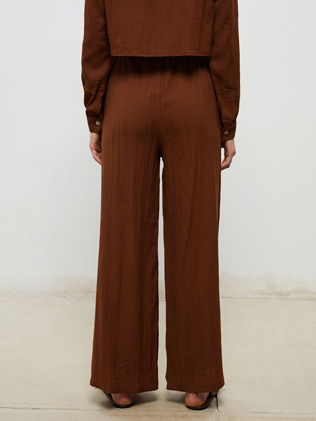 Elasticated Waist Textured Wide Leg Women's Trousers -S5RJ50Z8-J0W