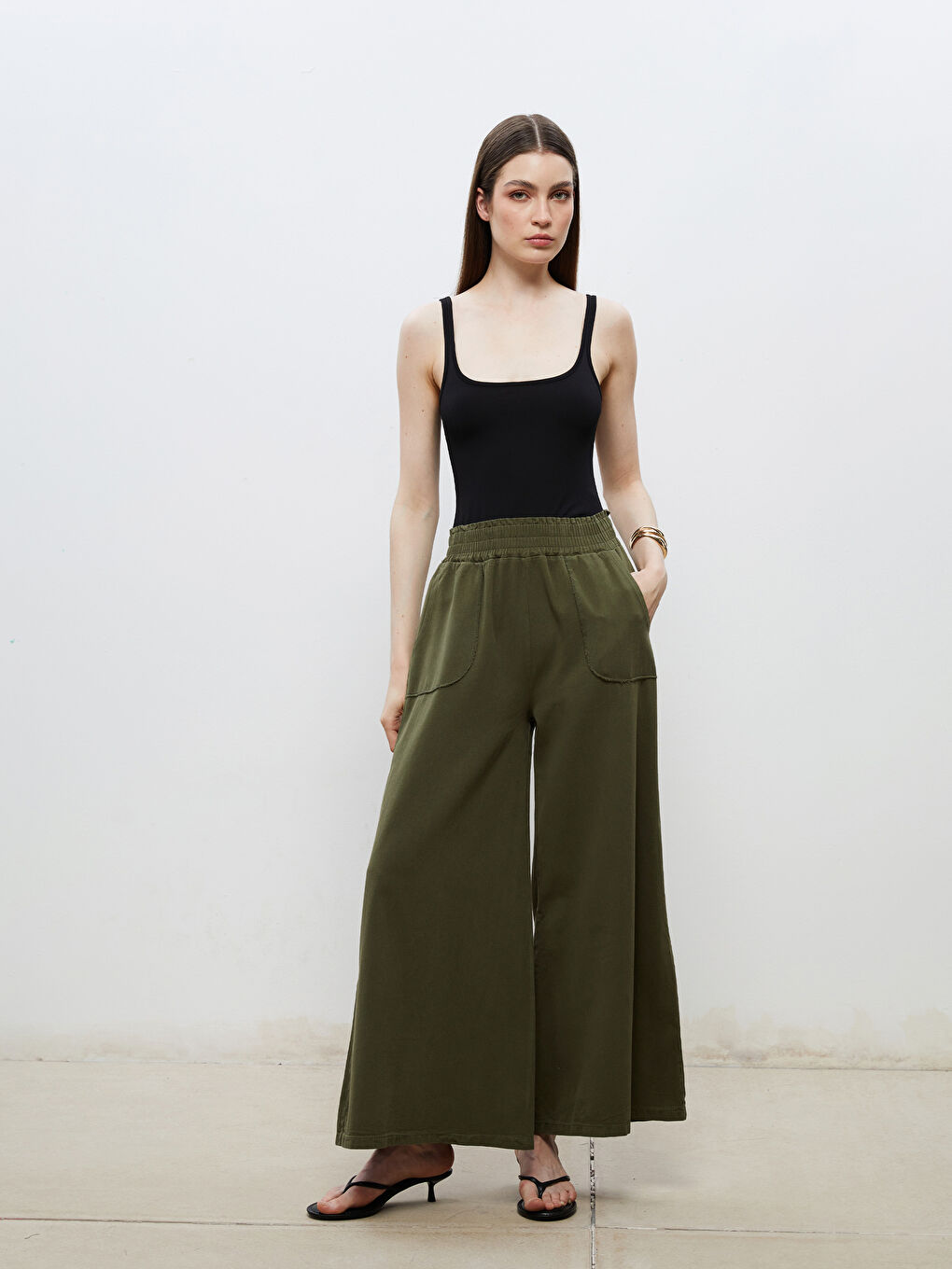 Elastic Waist Wide Leg Women's Trousers -S5RJ51Z8-CS5