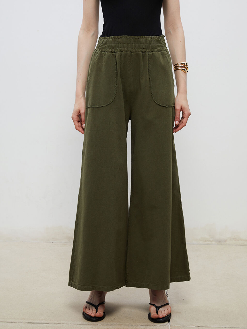 Elastic Waist Wide Leg Women's Trousers -S5RJ51Z8-CS5