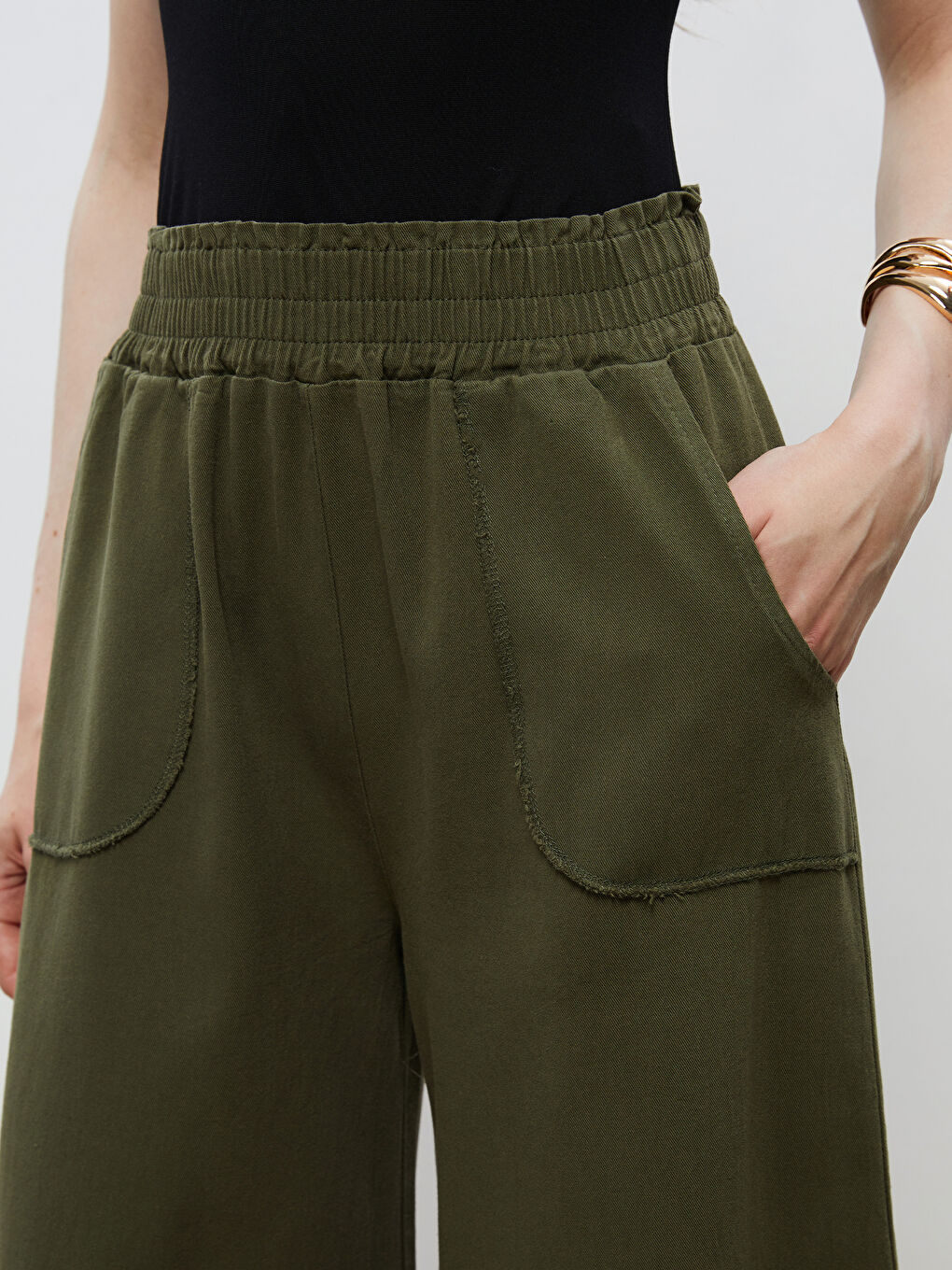 Elastic Waist Wide Leg Women's Trousers -S5RJ51Z8-CS5