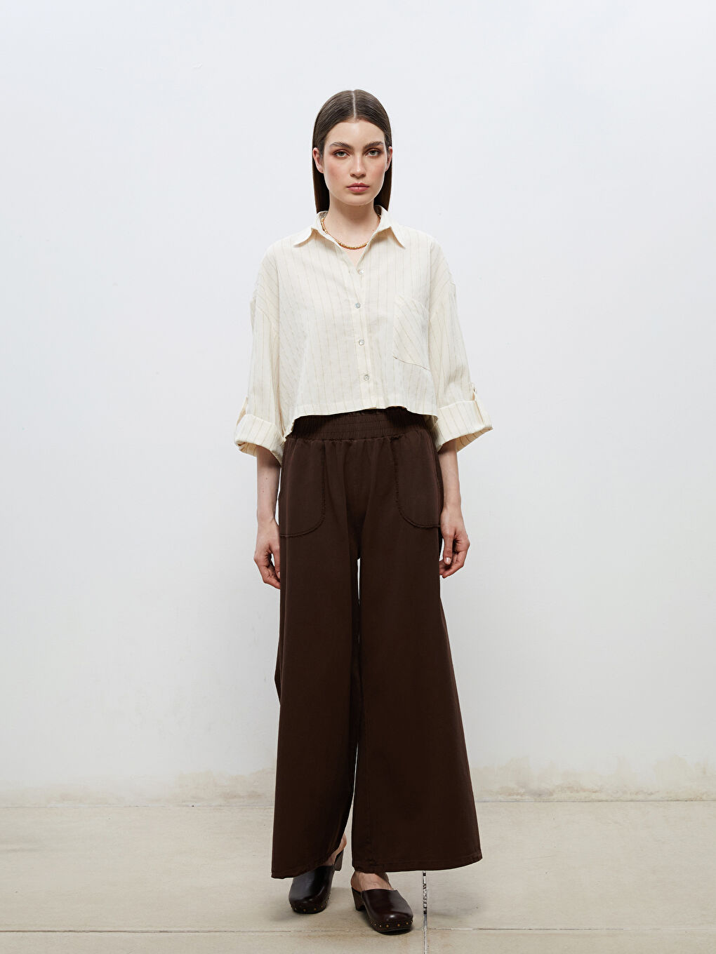 Elastic Waist Wide Leg Women's Trousers -S5RJ51Z8-J0W