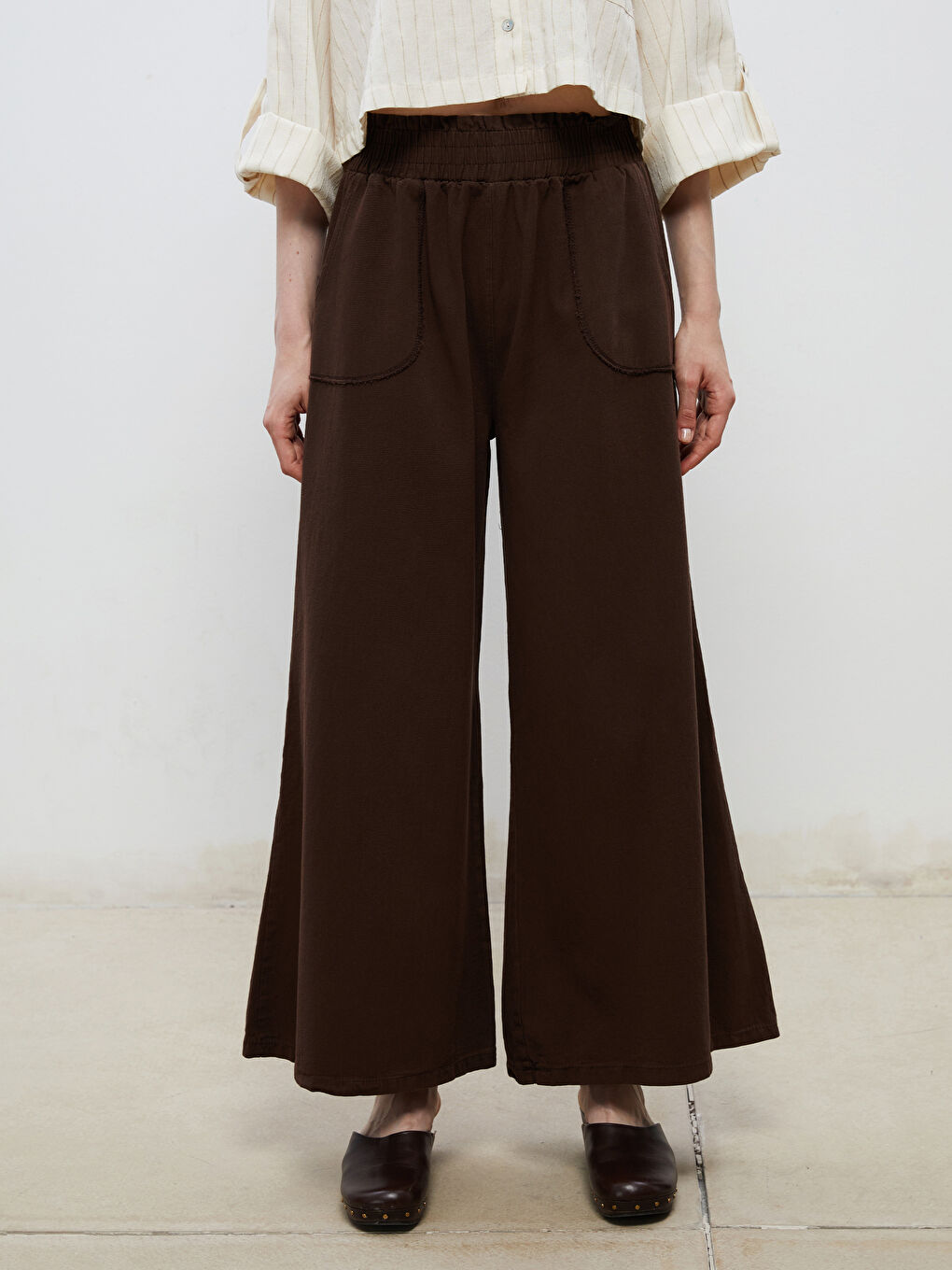 Elastic Waist Wide Leg Women's Trousers -S5RJ51Z8-J0W