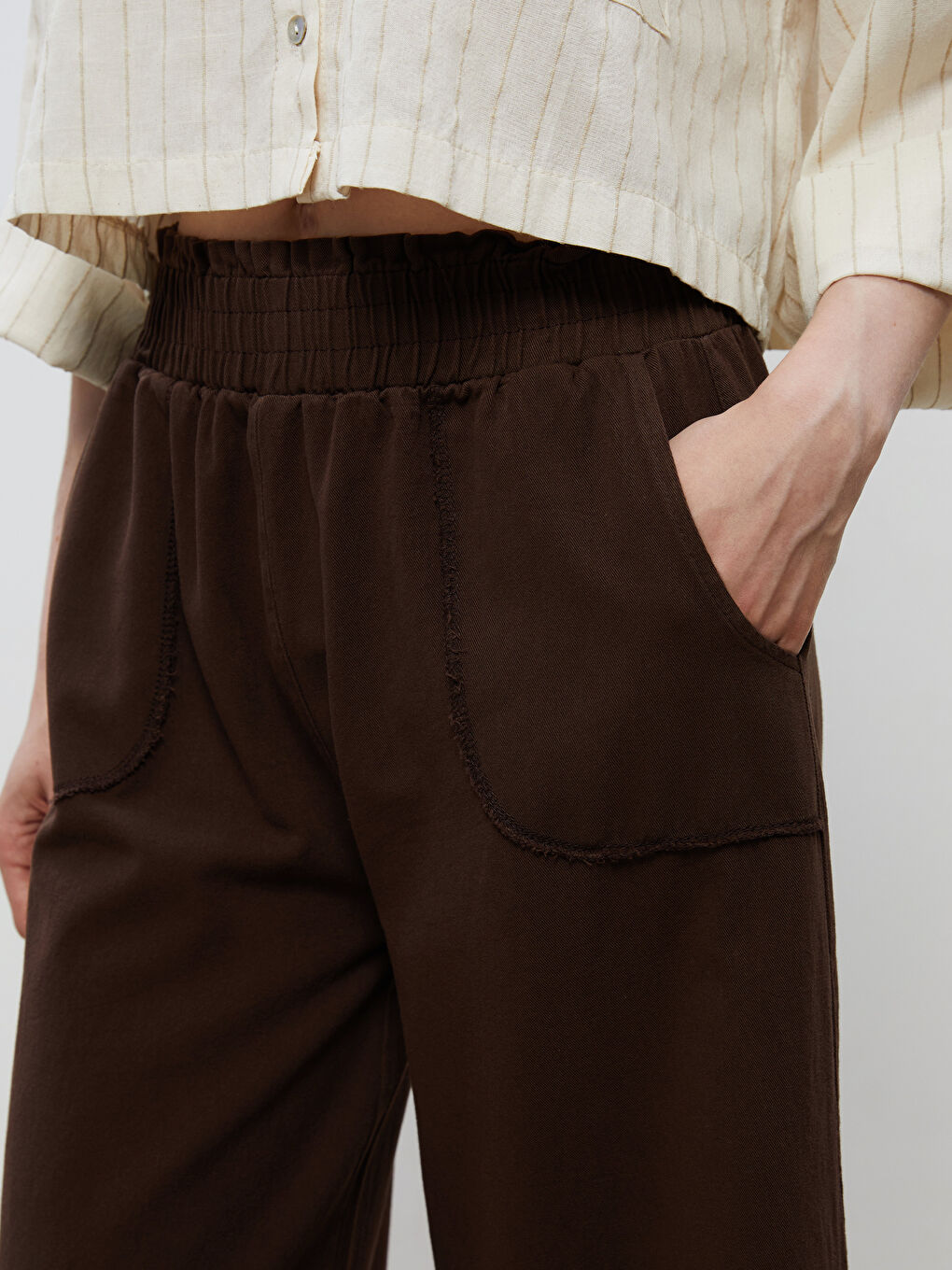 Elastic Waist Wide Leg Women's Trousers -S5RJ51Z8-J0W
