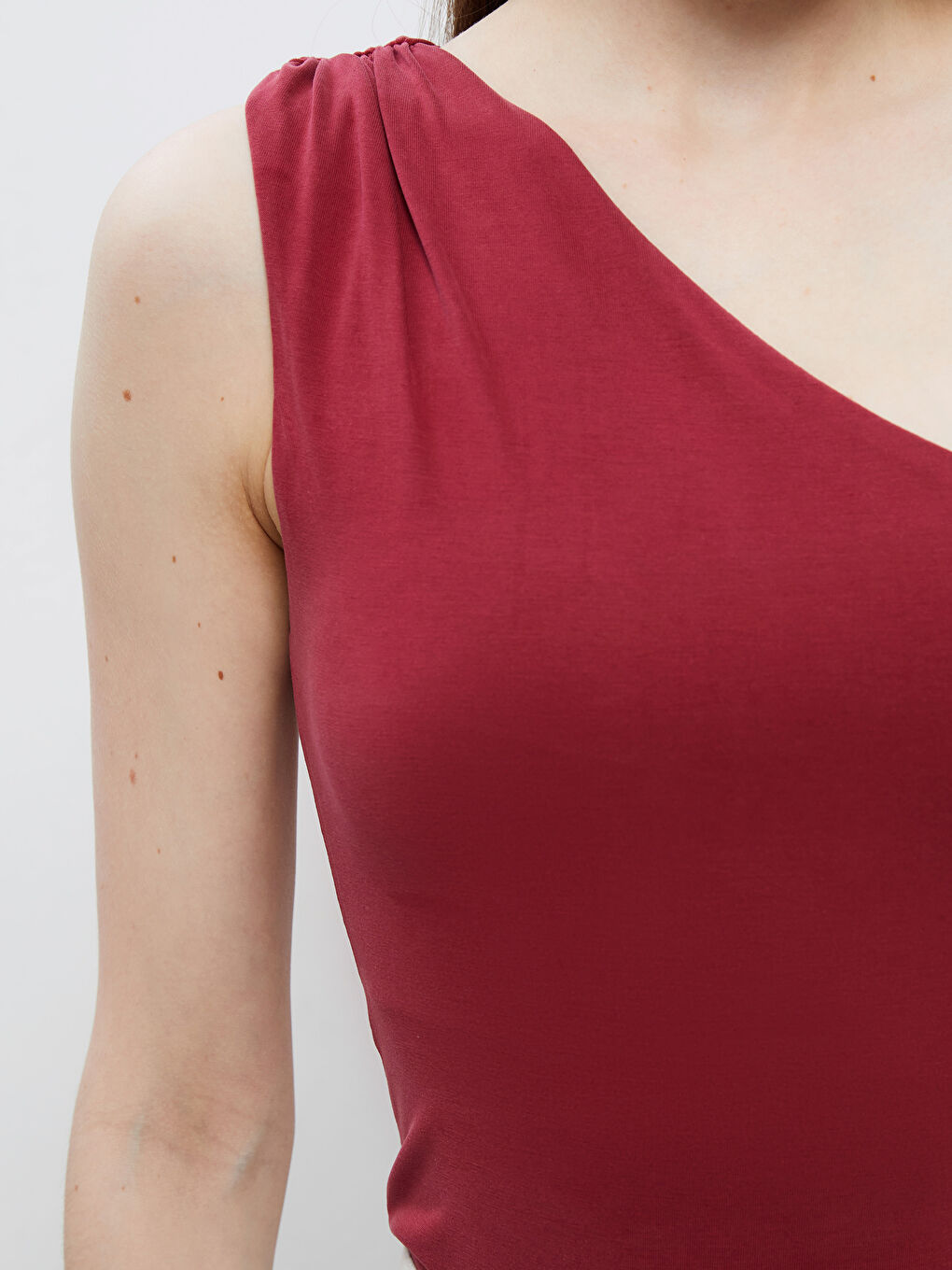 Bordo Tek Omuz Modal Karışımlı Bluz-2