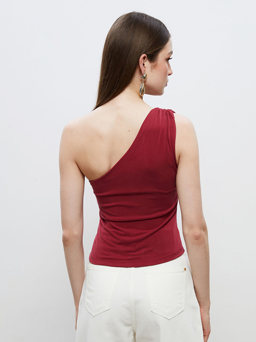 Bordo Tek Omuz Modal Karışımlı Bluz-3