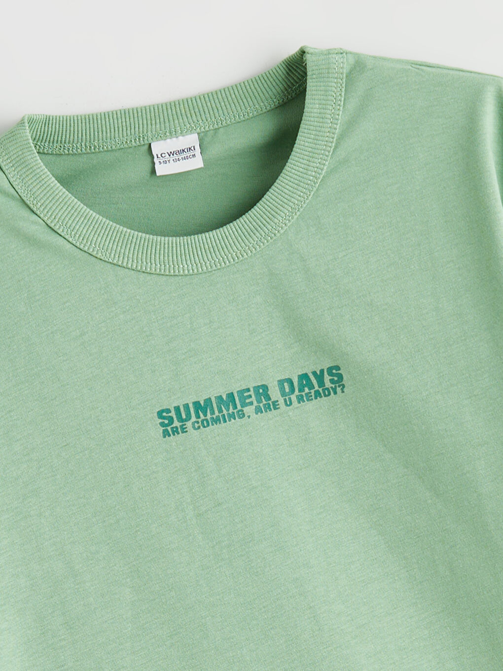 Yeşil Bisiklet Yaka Yazı Baskılı Erkek Çocuk Tişört-1