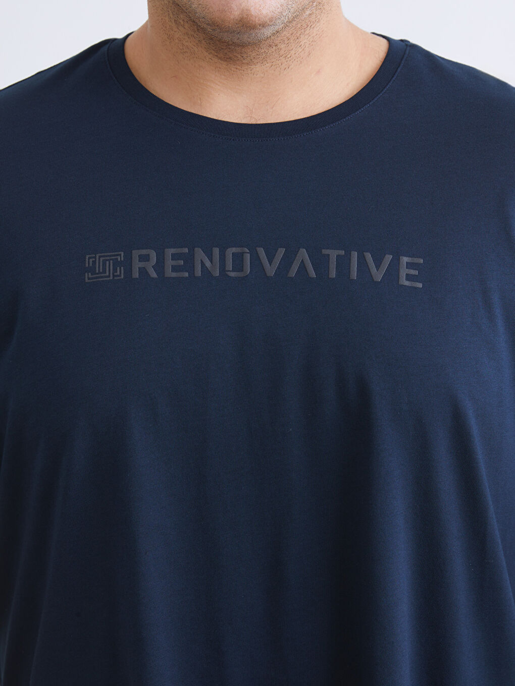 Lacivert Büyük Beden Bisiklet Yaka Baskılı Penye Erkek Tişört-2