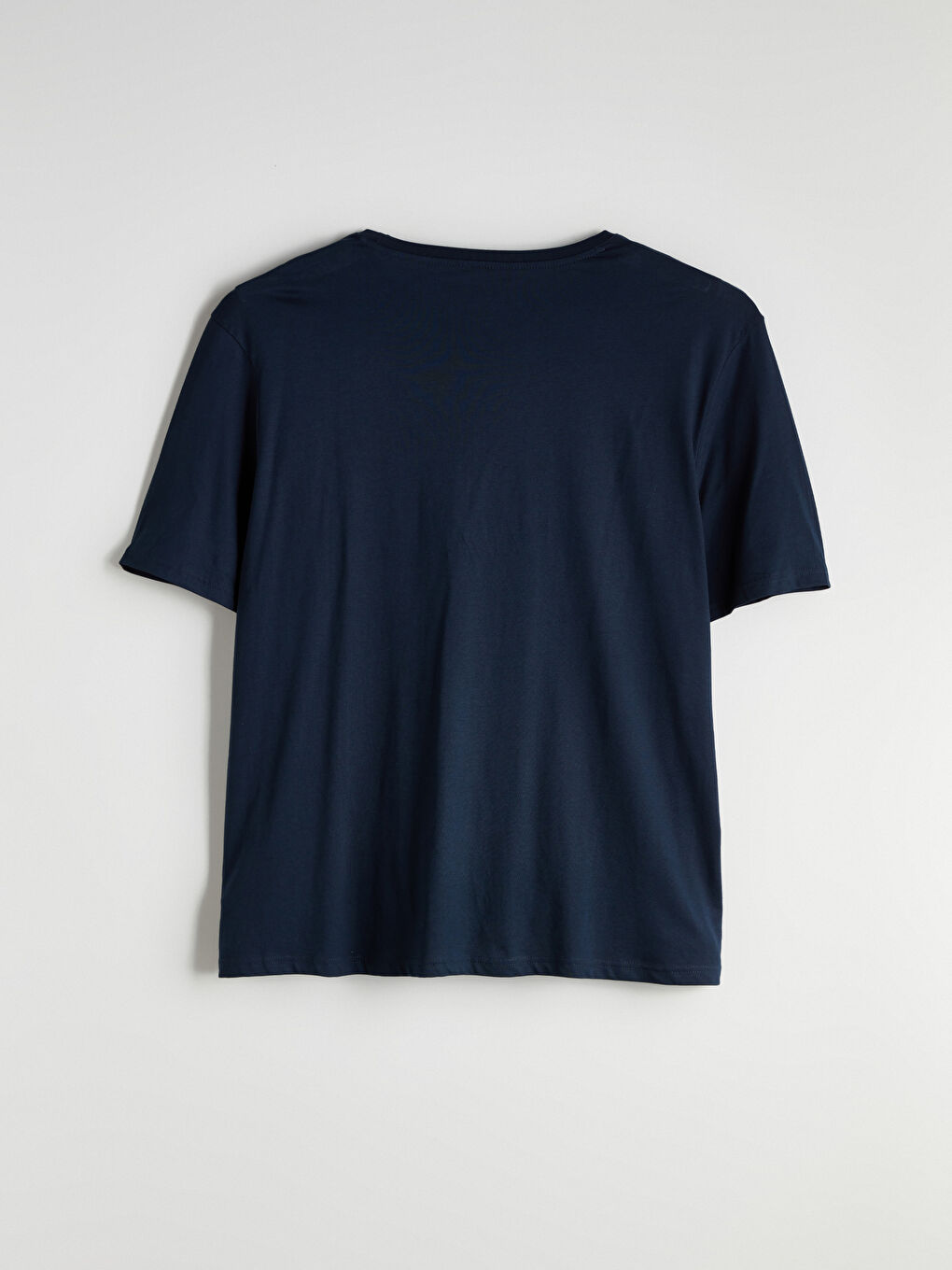 Lacivert Büyük Beden Bisiklet Yaka Baskılı Penye Erkek Tişört-5