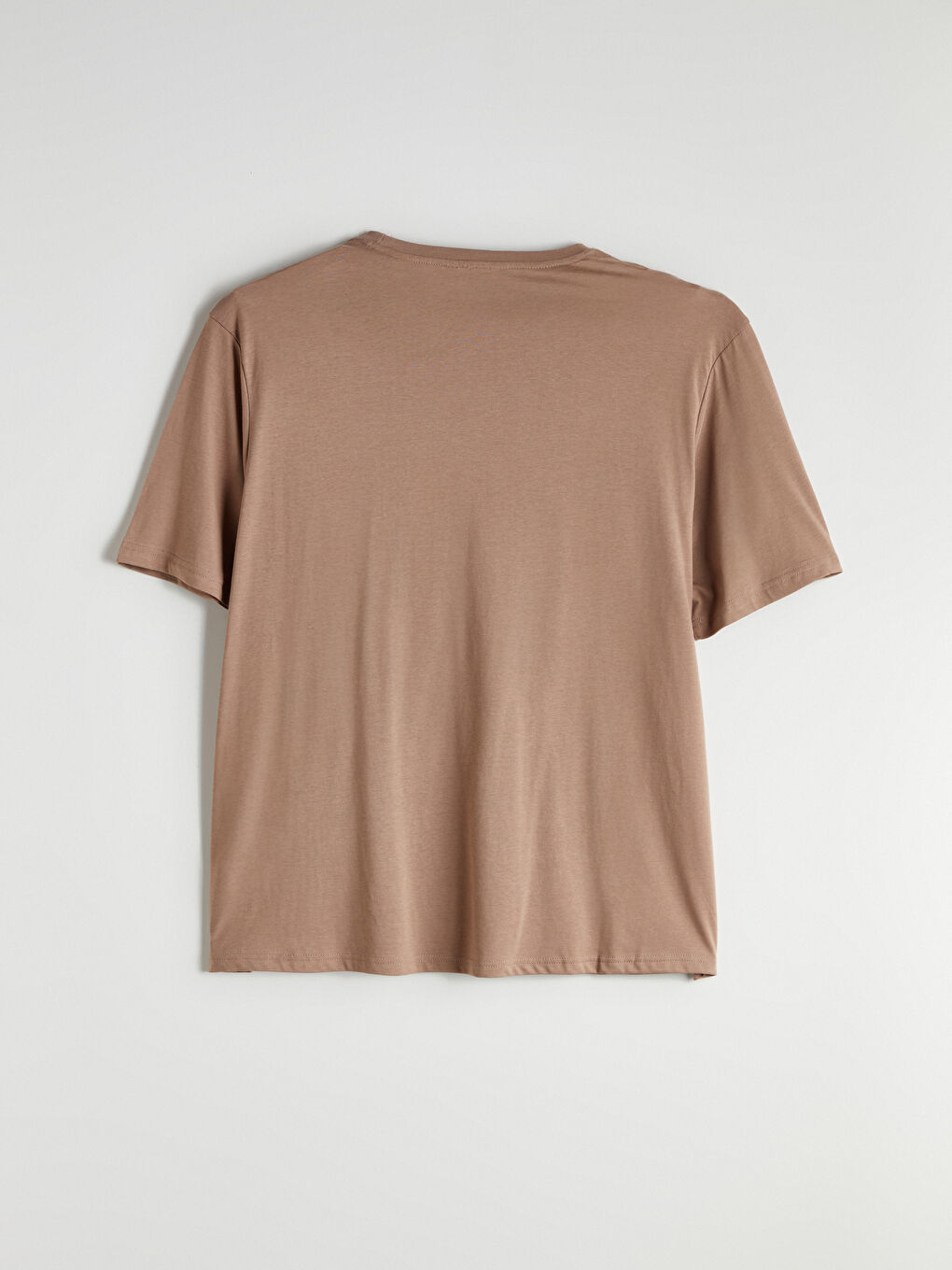 Kahverengi Büyük Beden Bisiklet Yaka Baskılı Penye Erkek Tişört-5