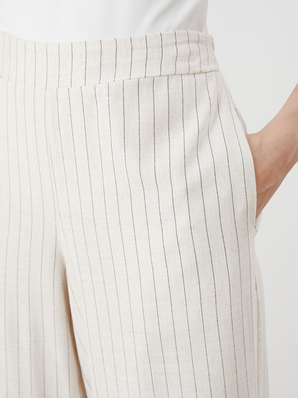 LCWAIKIKI Classic Elastic Waist Striped Linen Blend Women's Trousers -S5RJ90Z8-LEG