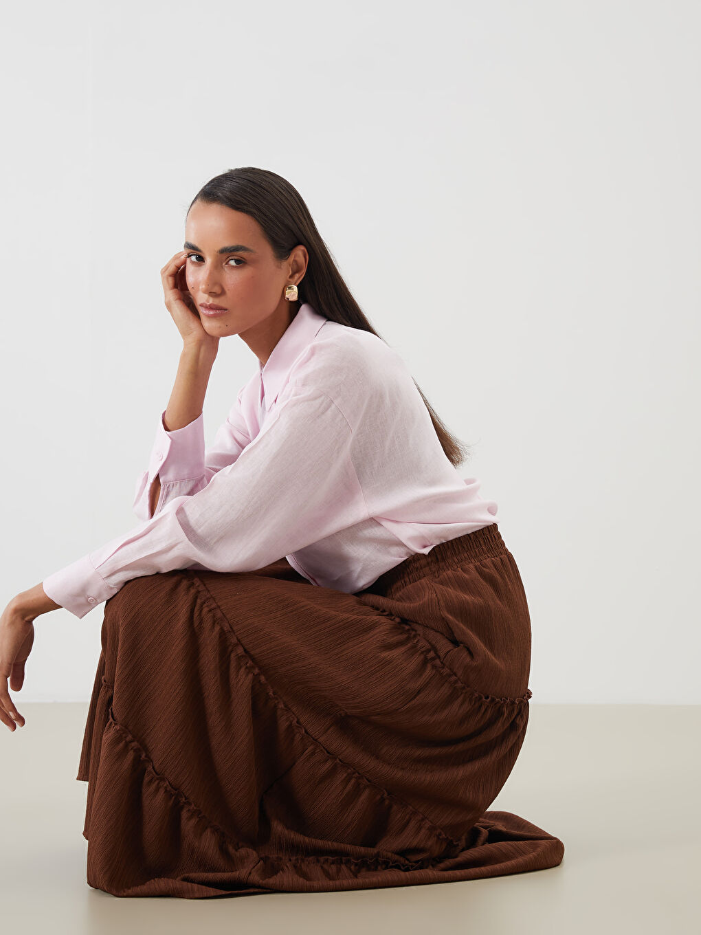 Kahverengi Beli Lastikli Katkat Etek