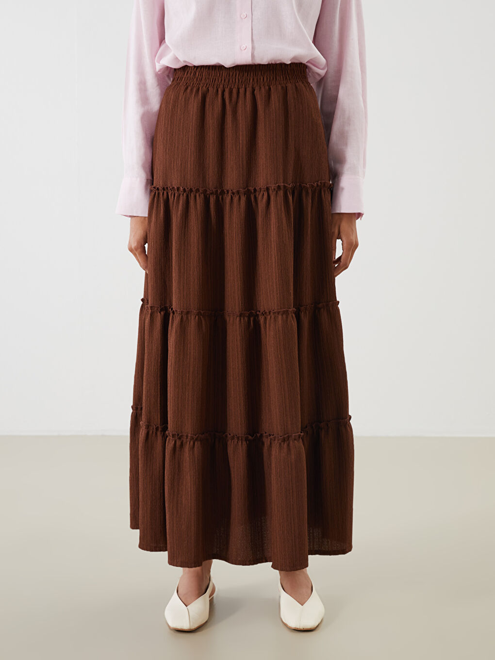 Kahverengi Beli Lastikli Katkat Etek-1