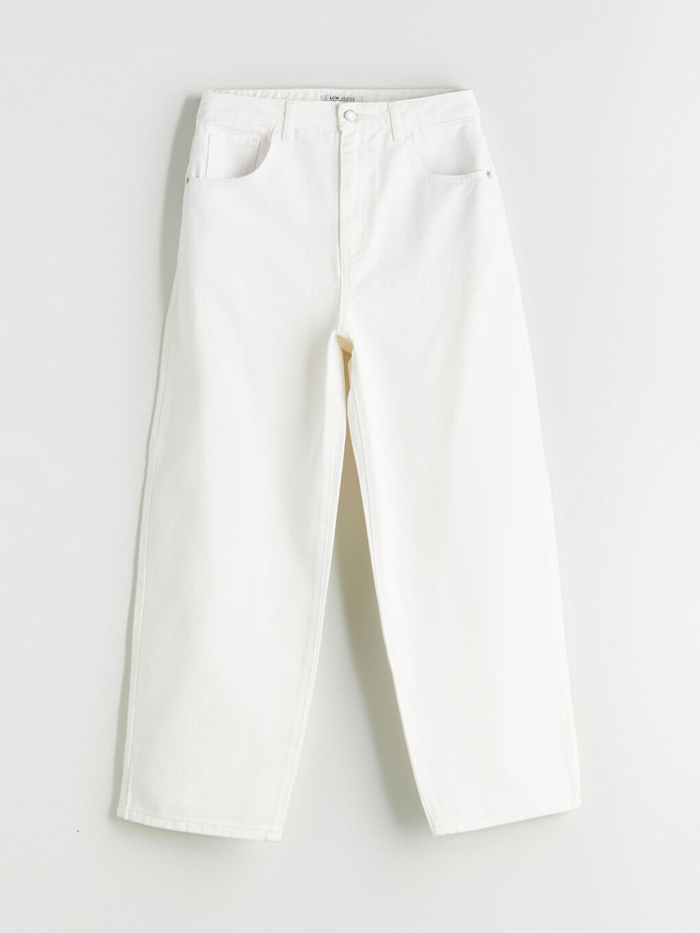 Beyaz Barrel Fit Kadın Jean Pantolon-4