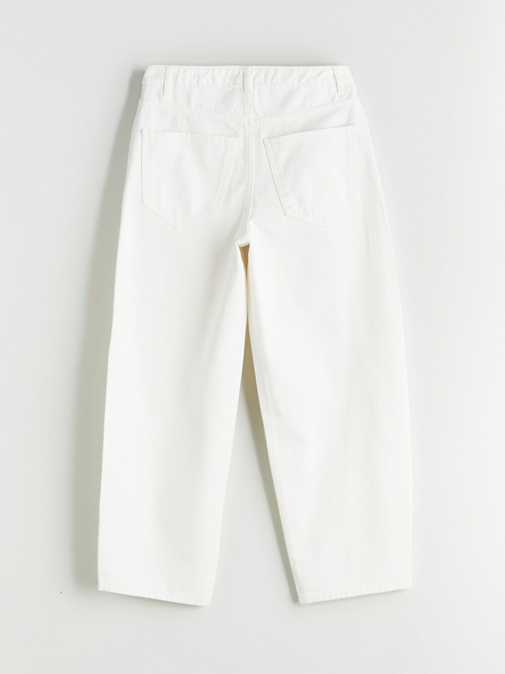 Beyaz Barrel Fit Kadın Jean Pantolon-5