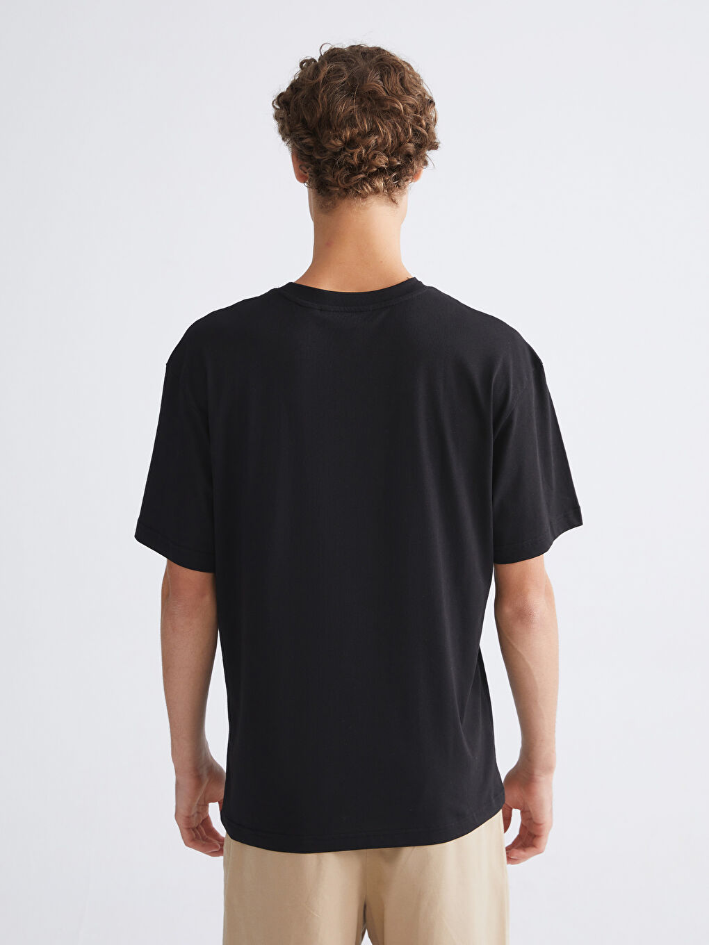 Siyah Bisiklet Yaka Nostaljik Maymun Baskılı Penye Erkek Tişört-3