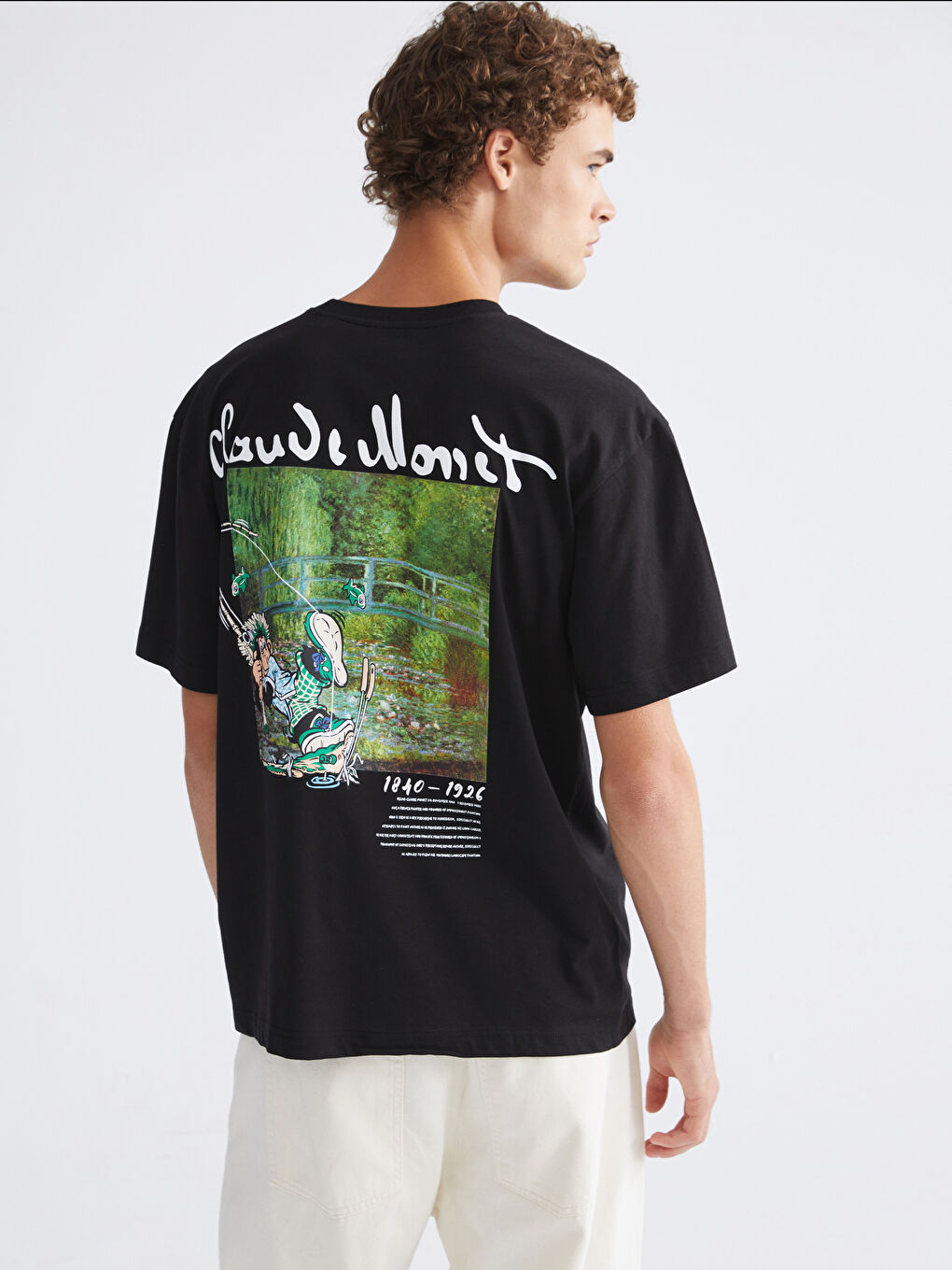 Siyah Bisiklet Yaka Nostaljik Maymun Baskılı Penye Erkek Tişört