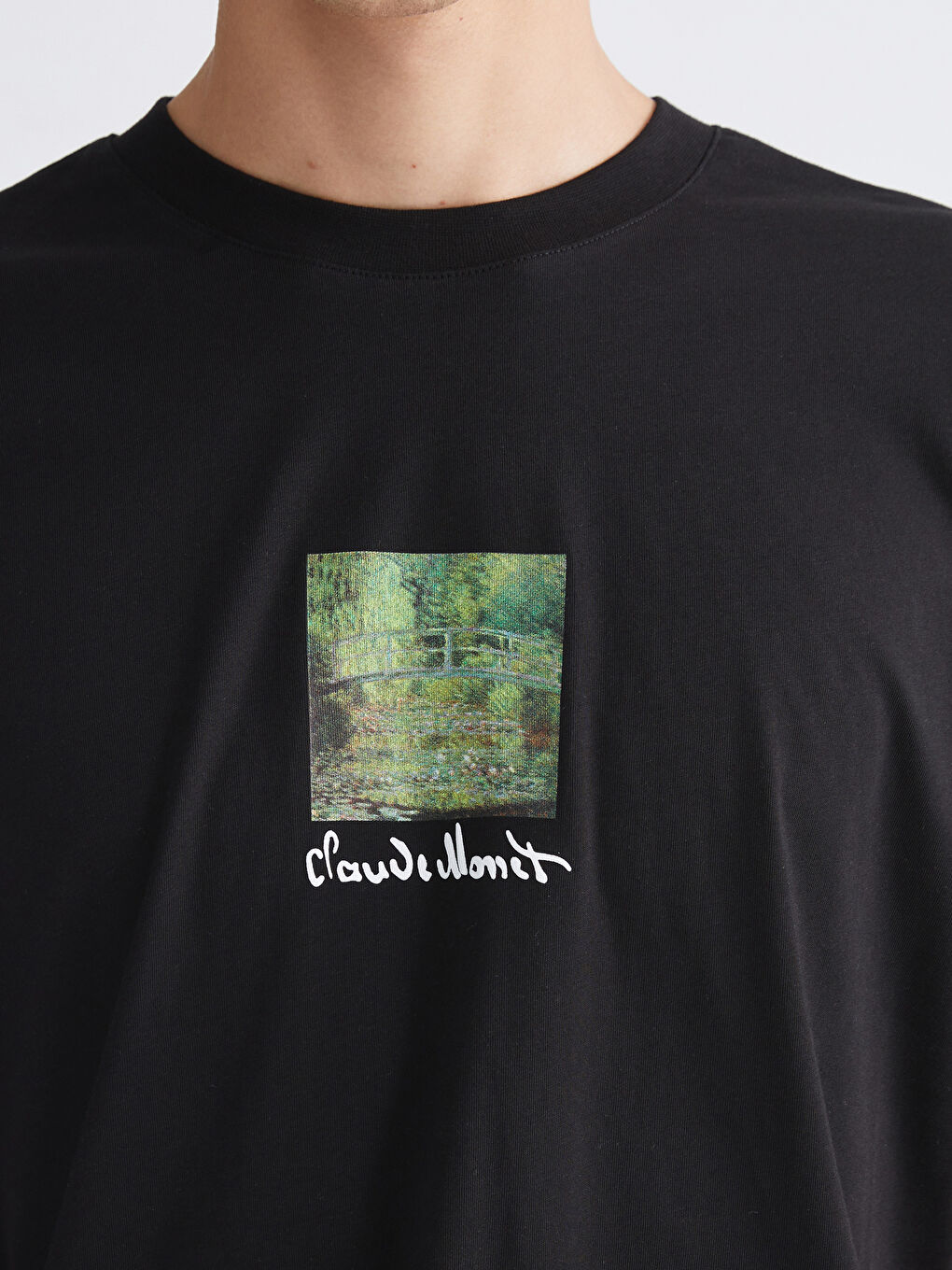 Siyah Bisiklet Yaka Nostaljik Maymun Baskılı Penye Erkek Tişört-2