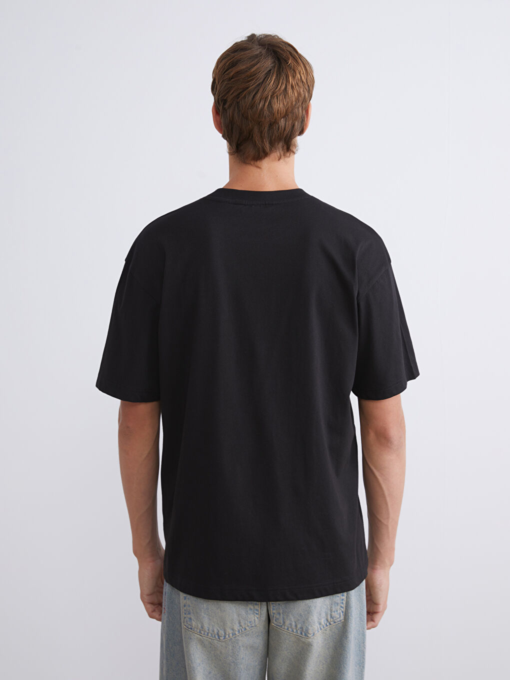 Siyah Bisiklet Yaka Nostaljik Maymun Baskılı Penye Erkek Tişört-3