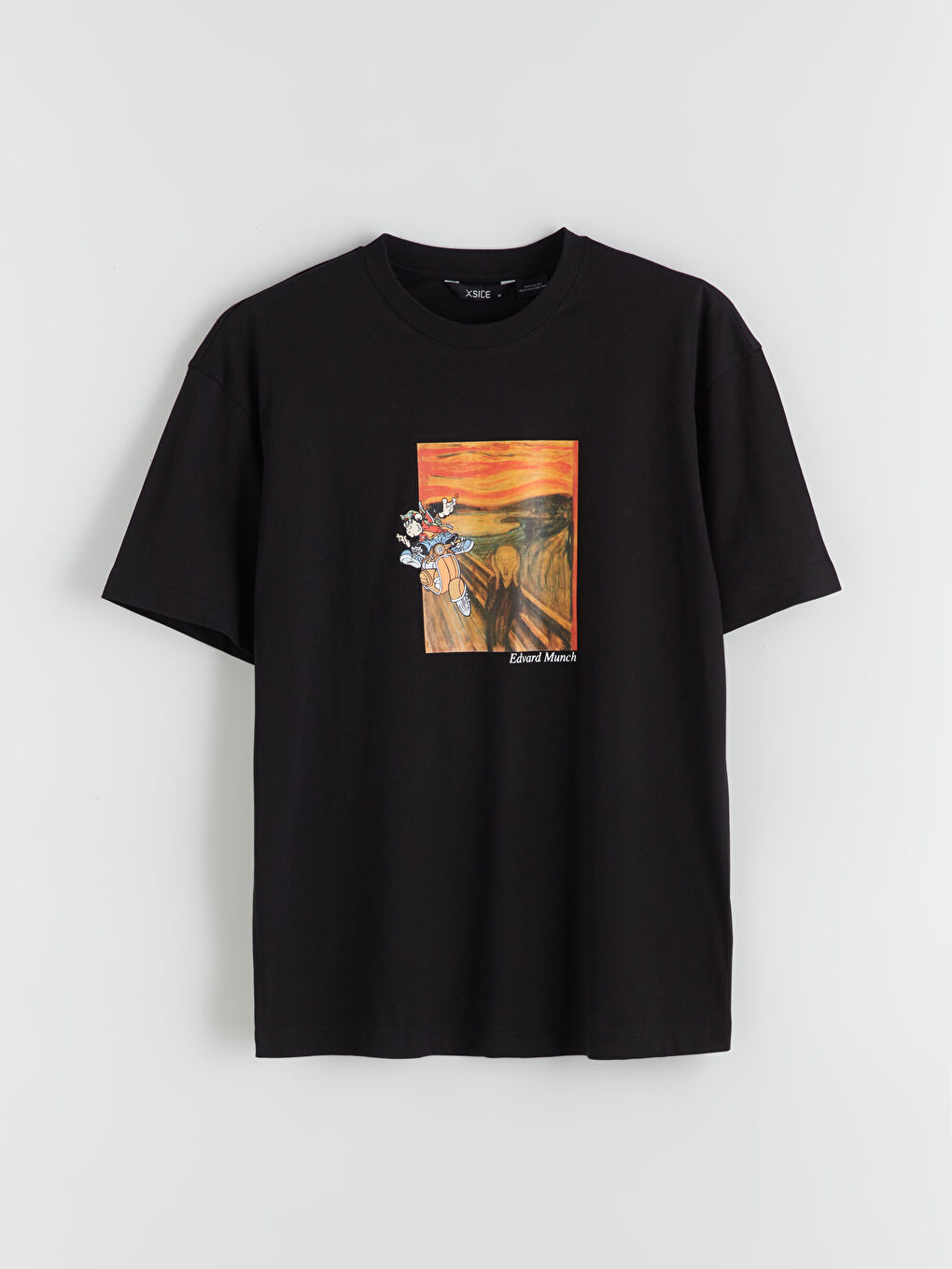 Siyah Bisiklet Yaka Nostaljik Maymun Baskılı Penye Erkek Tişört-4