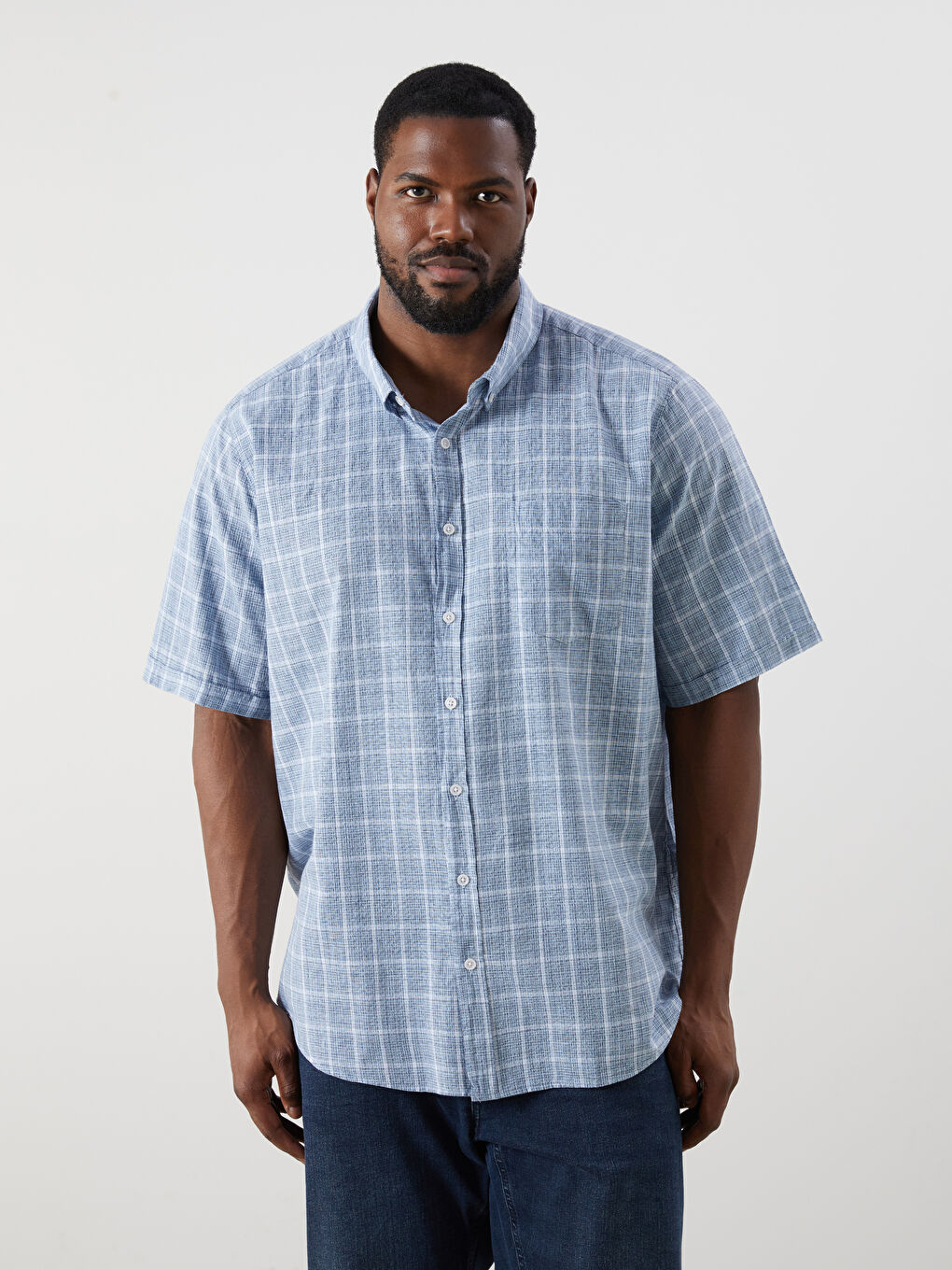 Regular Fit Short Sleeve Plaid Men's Shirt -S5RK75Z8-LMR