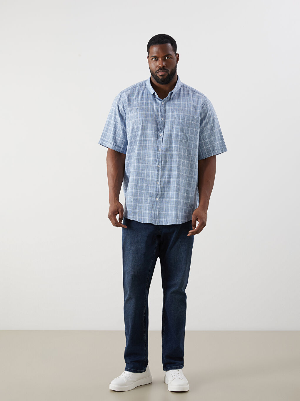 Regular Fit Short Sleeve Plaid Men's Shirt -S5RK75Z8-LMR