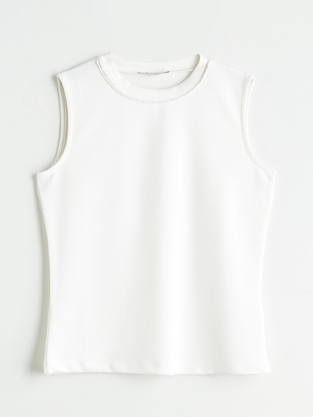 Ekru Bisiklet Yaka Boncuk İşlemeli Kadın Atlet-4