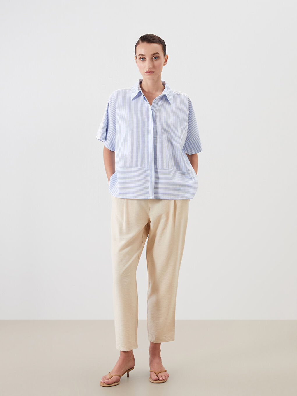 Bej Beli Lastikli Havuç Kesim Kadın Pantolon