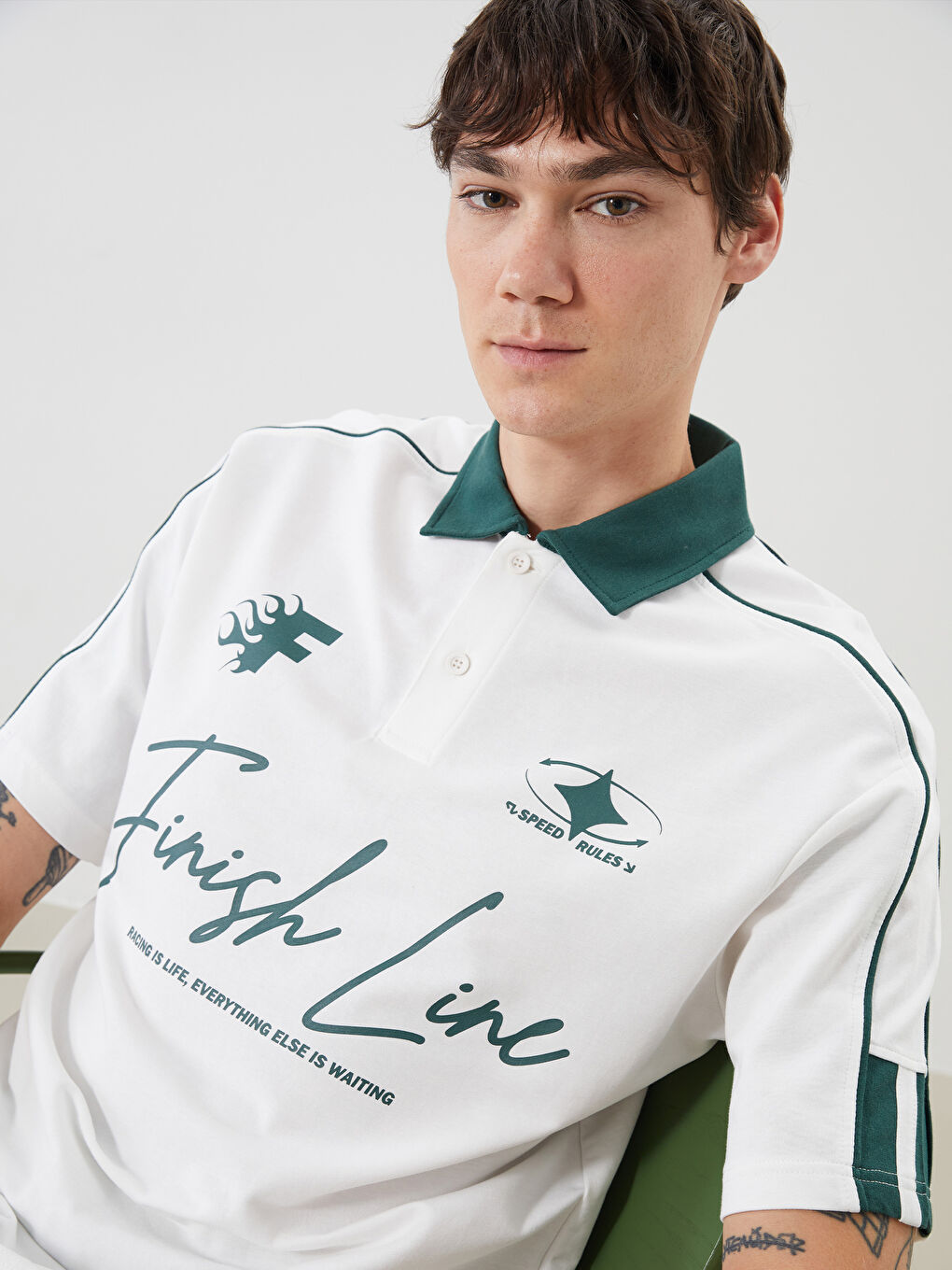 Polo Neck Printed Men's T-Shirt -S5RK96Z8-R9J