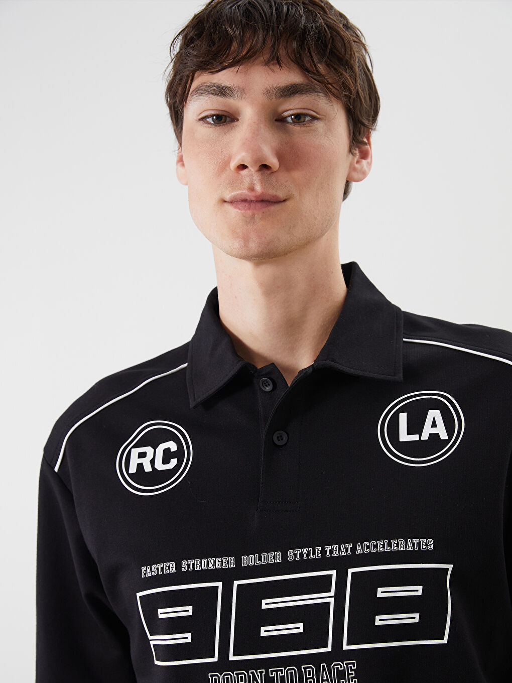 Siyah Polo Yaka Baskılı Erkek Tişört-2