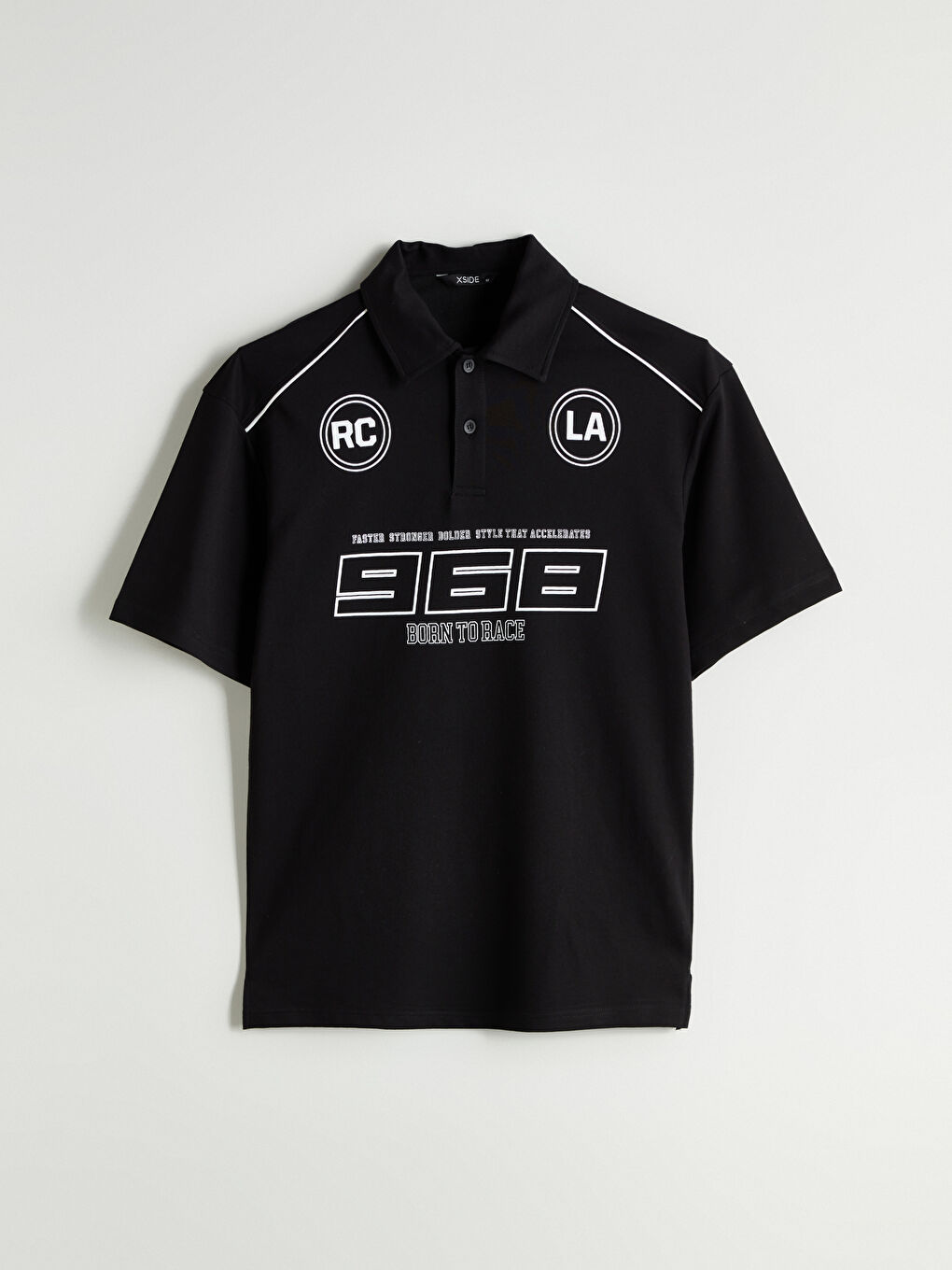 Siyah Polo Yaka Baskılı Erkek Tişört-4