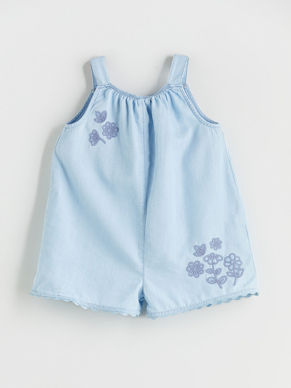 Mavi Çiçek Nakışlı Kız Çocuk Tulum