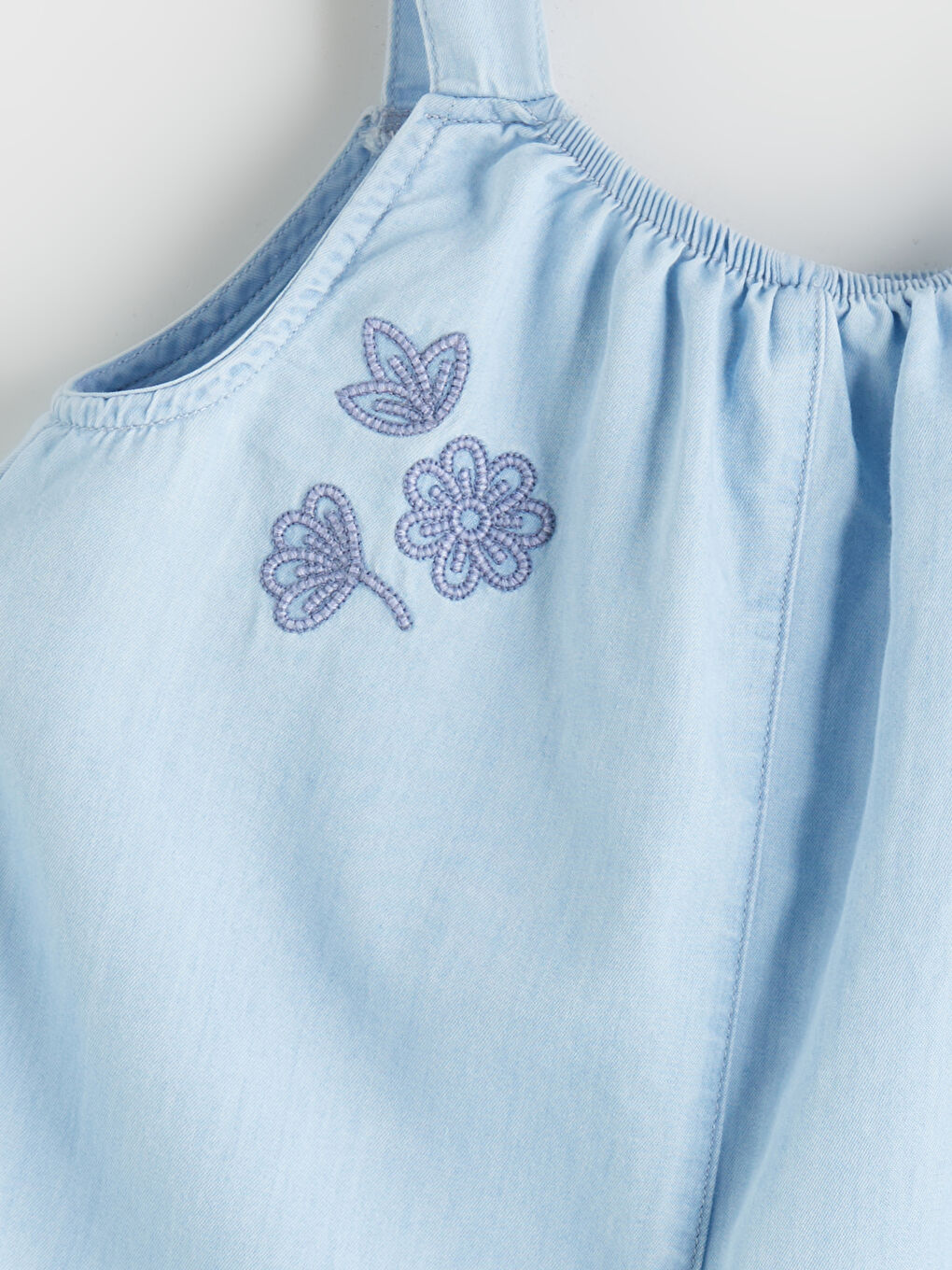 Mavi Çiçek Nakışlı Kız Çocuk Tulum-1