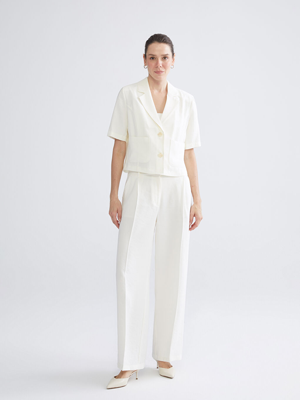 Ekru Gabardin Kadın Ceket-1