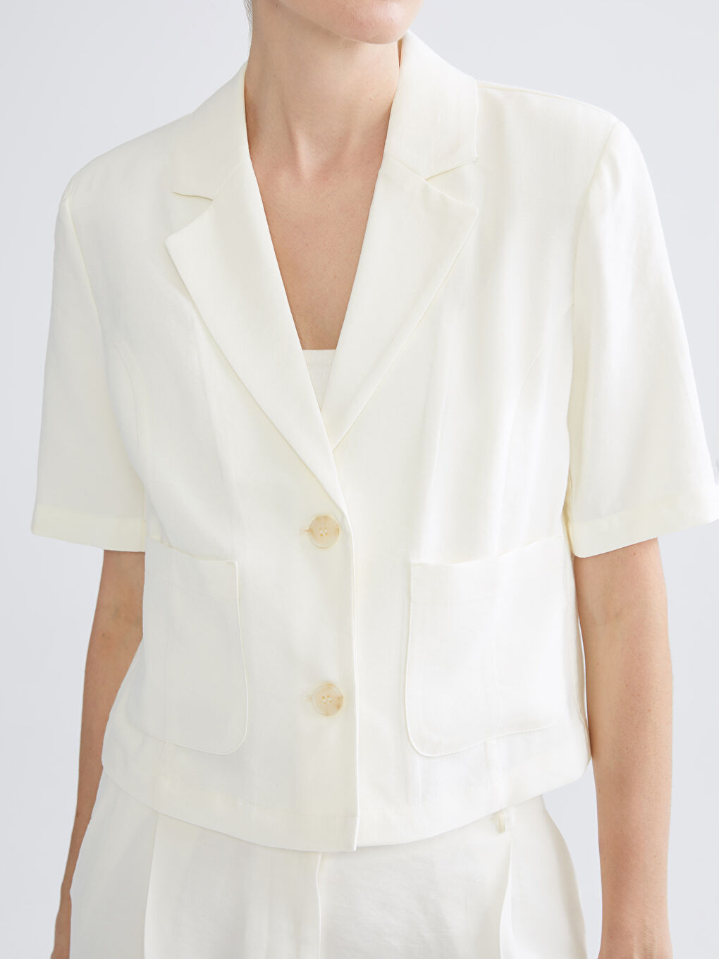 Ekru Gabardin Kadın Ceket-2