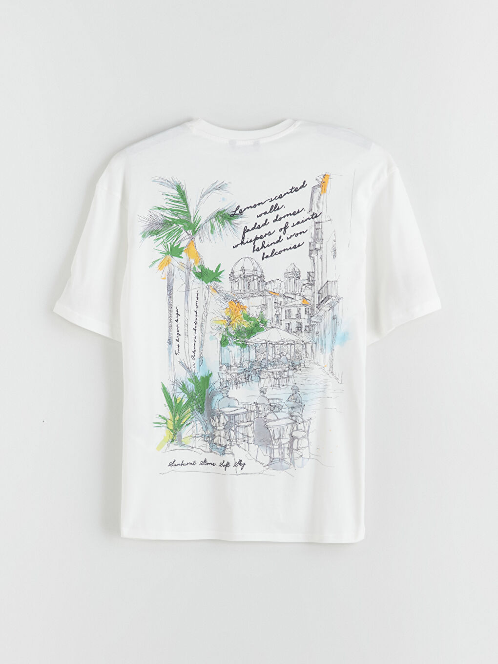 Ekru Bisiklet Yaka Baskılı Penye Erkek Tişört-5