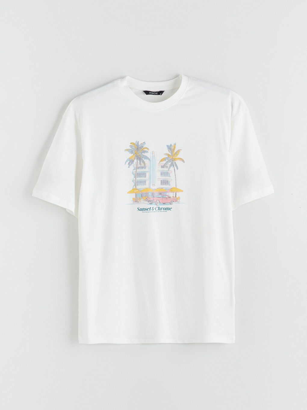 Ekru Bisiklet Yaka Baskılı Penye Erkek Tişört-4