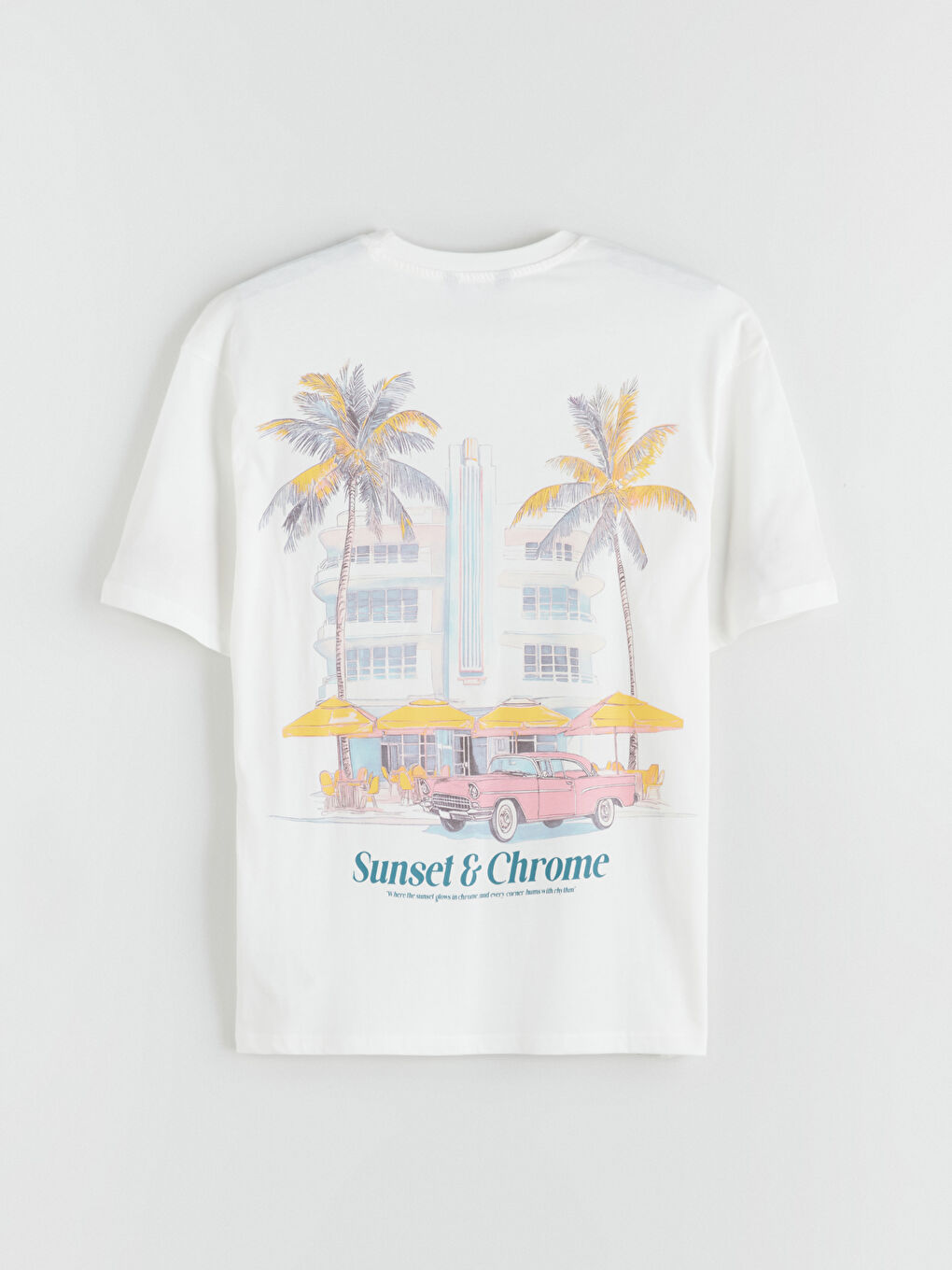 Ekru Bisiklet Yaka Baskılı Penye Erkek Tişört-5