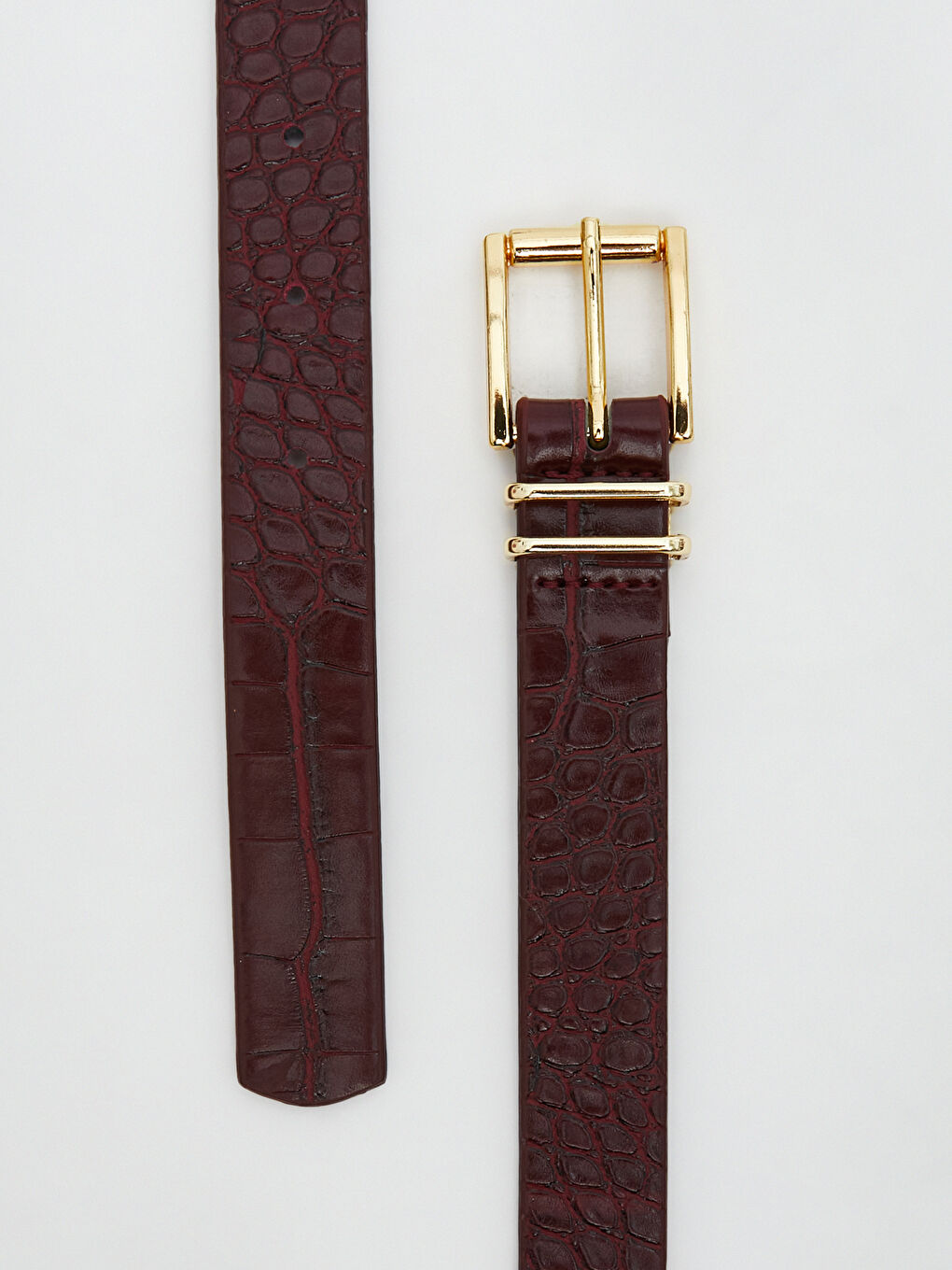 Bordo Deri Görünümlü Kroko Desenli Kadın Kemer 2'li-2