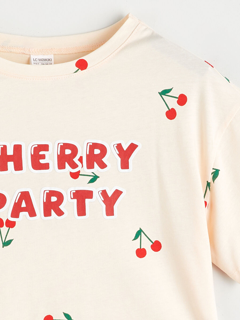 Ekru Bisiklet Yaka Kız Çocuk Şortlu Pijama Takımı-2