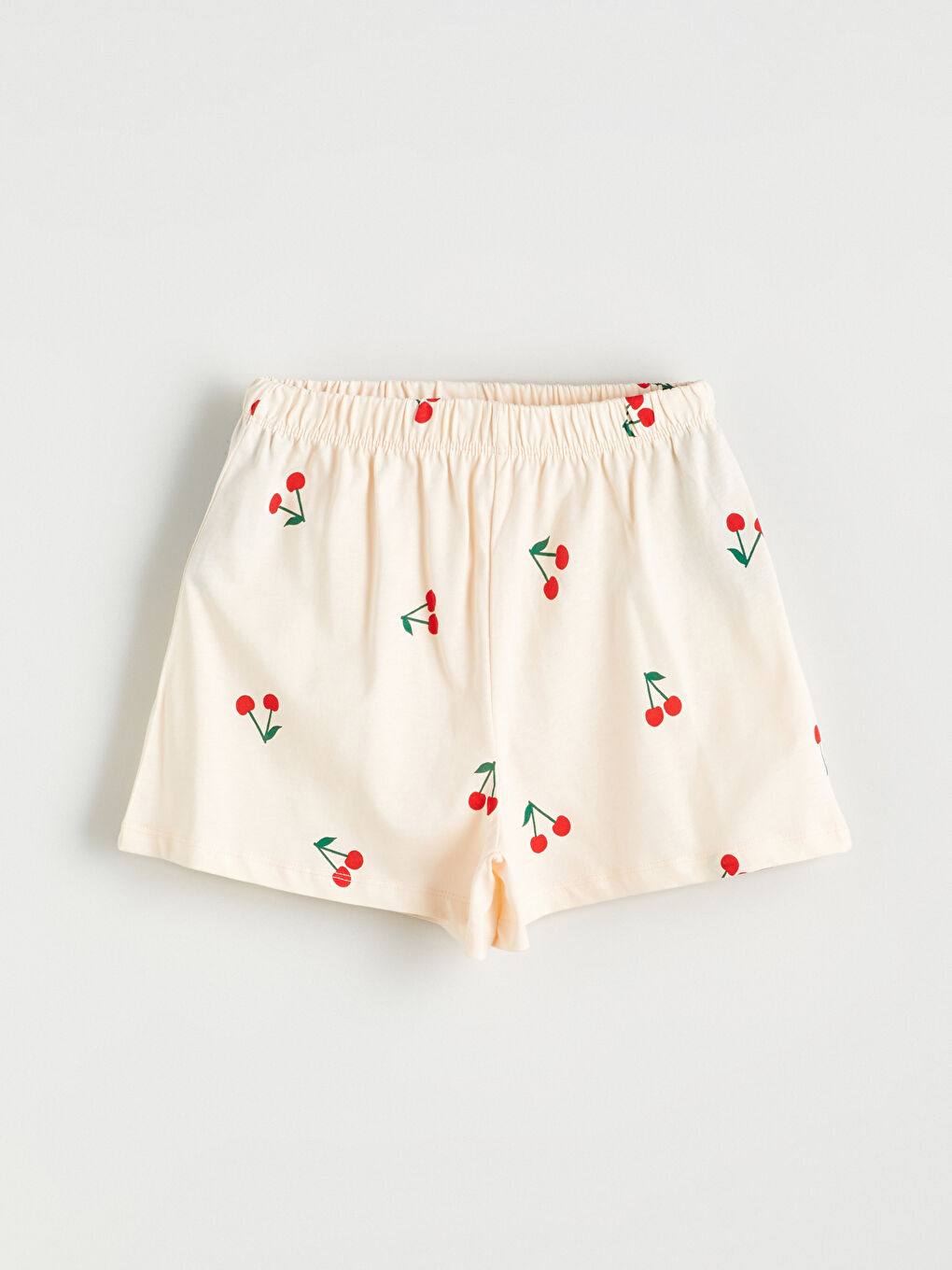 Ekru Bisiklet Yaka Kız Çocuk Şortlu Pijama Takımı-4