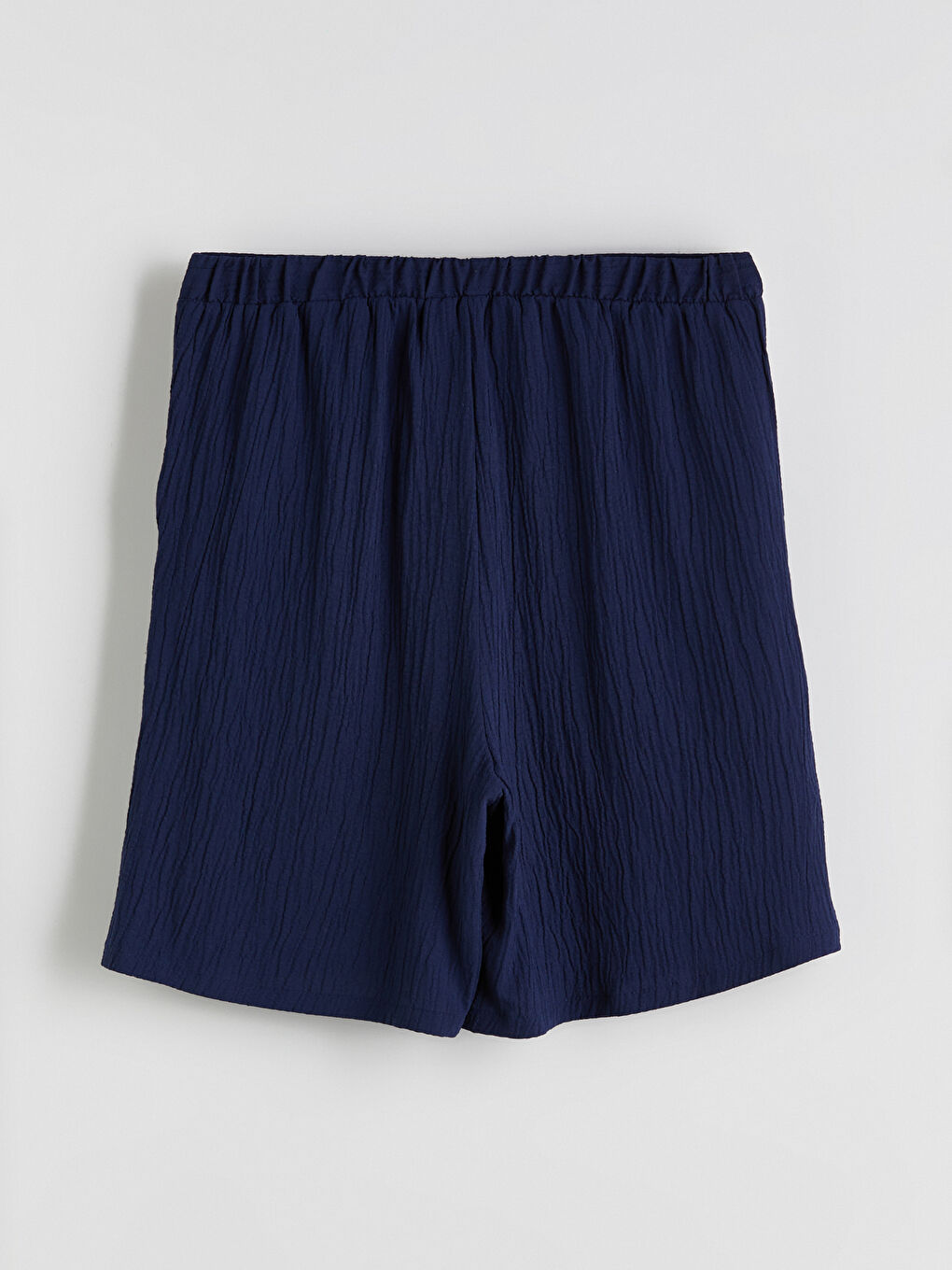 Lacivert Beli Lastikli Dokulu Kadın Şort-5