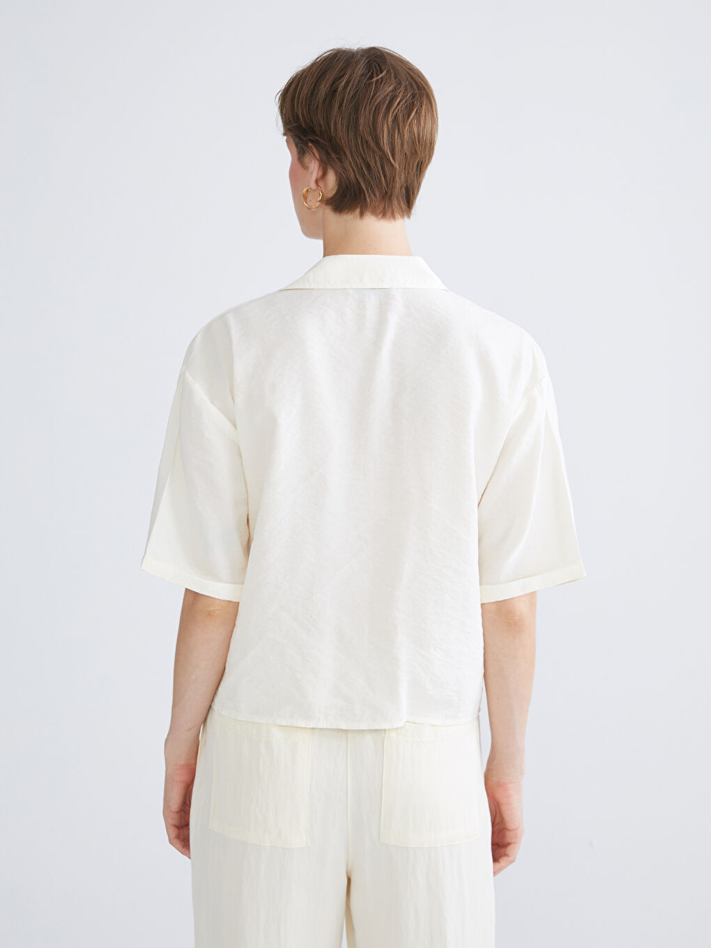 Ekru Modal Karışımlı Kadın Gömlek-7